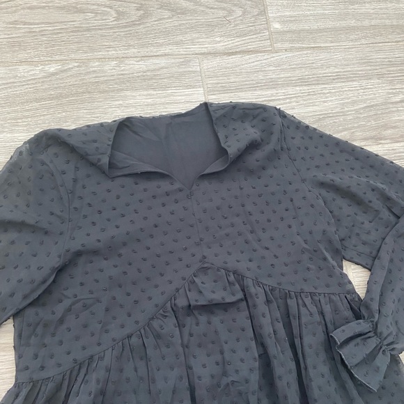 Black Long Sleeve Lace Mini Dress Polka Dot Pattern - Picture 4 of 6